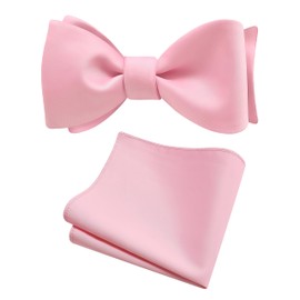 GUSLESON Pink Self Tied Bow Tie for Wedding Mens Hot Pink Bow tie Handkerchief Set (0685-20)