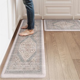 LEEVAN Kitchen Mats for Floor Non-Slip, Cushioned Anti Fatigue Mat 2 Piece, Multi Grey Memory Foam Kitchen Mat Waterproof, Ergonomic Standing Mat for Bar, Office,Desk, Laundry