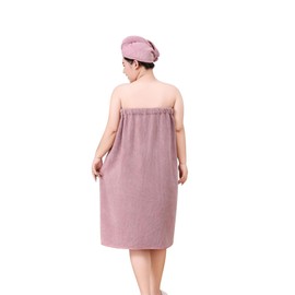 TINAYAUE Large Bath Skirt Dry Hair Cap Set for Women Tube Top Bath Towel Wrap Beauty Salon Spa Hot Spring Hotel Strong Absorption Coral Fleece Bathing Robe Beach Travel Shower Cap (Purple)