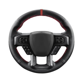 Belinous Leather Steering Wheel Cover Lace Up, Hand-Stitch on Wrap, Steering Wrap Compatible with Ford 2015 2018 F-150/2018 Expedition/2016 F-150 Limited/2017 2020 2022 F-Series Super Duty (Red)