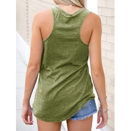 Womens V Neck Tank Tops Sleeveless Loose Fit Shirts Ribbed Long Tunic Tees Army Green XX-Large
