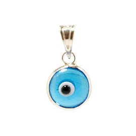 Abalorio de plata de ley 925 de 7 mm de vidrio redondo de ojo malvado (solo colgante), 7 colores a elegir para hombres y mujeres, Vidrio Metal