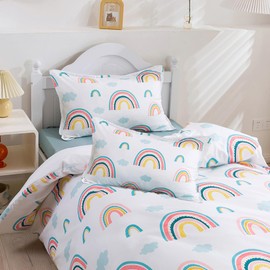BESTDESIL Kids Duvet Cover Set Twin Size, 3 Piece Rainbow Cloud Microfiber Comforter Cover with Pillow Shams Zipper Closure,Soft and Breathable Bedding Set,Twin