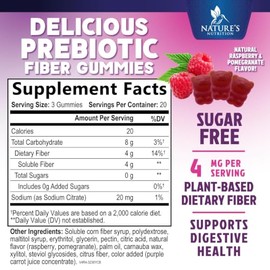 Fiber Gummies – Sugar Free Prebiotic Plant-Based Fiber 4g per Serving Supplement - Improved Soluble Formula Supports Digestive Health & Regularity - N