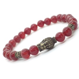 Zen ethnic men's bracelet in red carnelian beads and bronze Buddha