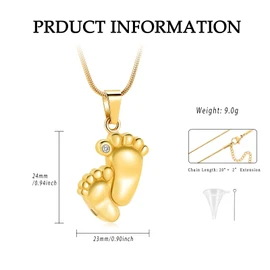 Baby Footprint Cremation Urn Necklace for Ashes Stainless Steel Mini Urn Jewelry to Holder Ashes Baby Foot Memorial Keepsake