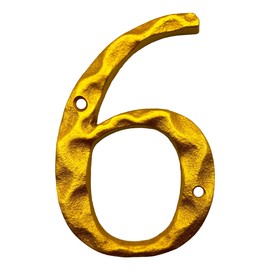 5-Inch High Cast Iron Home Address House Numbers or Mailbox Number - Elegant Golden Finish, Rustproof - Classic and Stylish Address Sign/Number 6