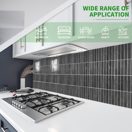 LONGKING 10-Sheet Smoky Black Peel and Stick Backsplash for Kitchen Wall, Kitchen Backsplash Tiles, Wall Tiles, 11.4" x 9"