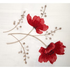 HomeSpace Direct Poppies Pencil Pleat Kitchen Curtains and Tiebacks 46 x 42 inch Embroidered Floral Gingham Checked, Polyester, Red/White, 46 x 42-Inch