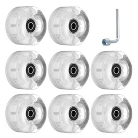 M METERXITY 8 Pack Skate Wheels - Light Up Wheels with Bearing & Spanner, Apply to Double Row Roller Skating/Skateboard (White Light)