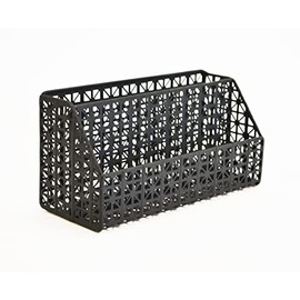 AQ Desk Organizer for Home/Office, Multi-functional, 2 Compartments for Holding Supplies/Accessories, Laser Cut Lattice Metal Design - Matte Black
