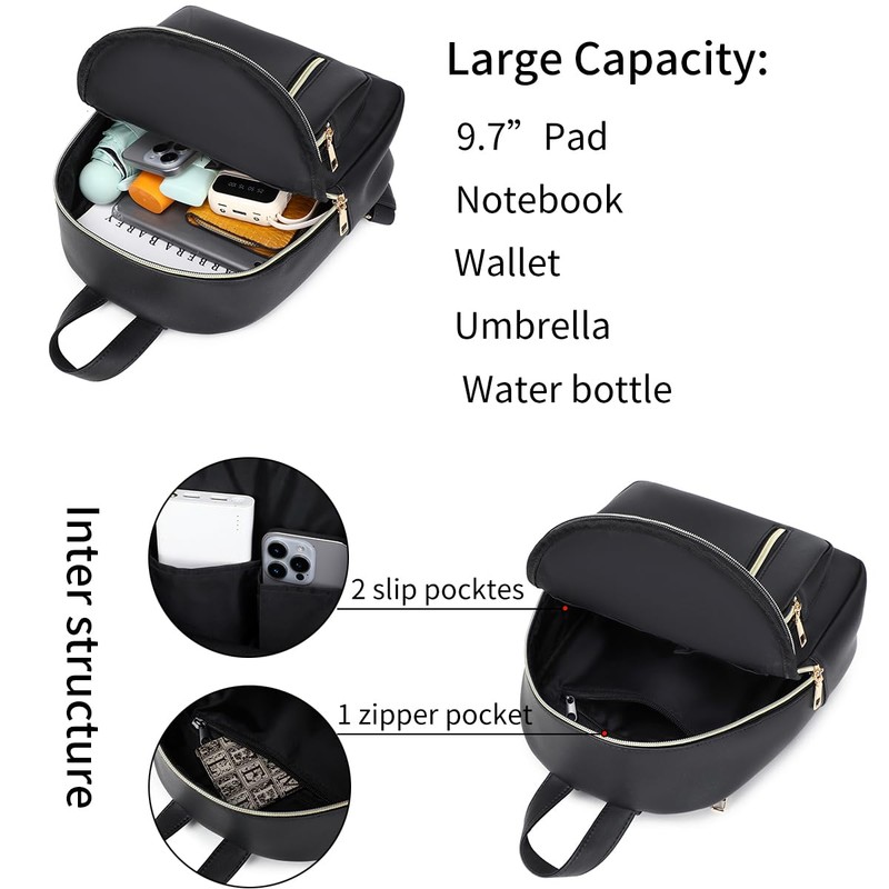 Yanaier Women's Backpack, PU Leather, Mini Rucksack, Large Capacity, Waterproof,