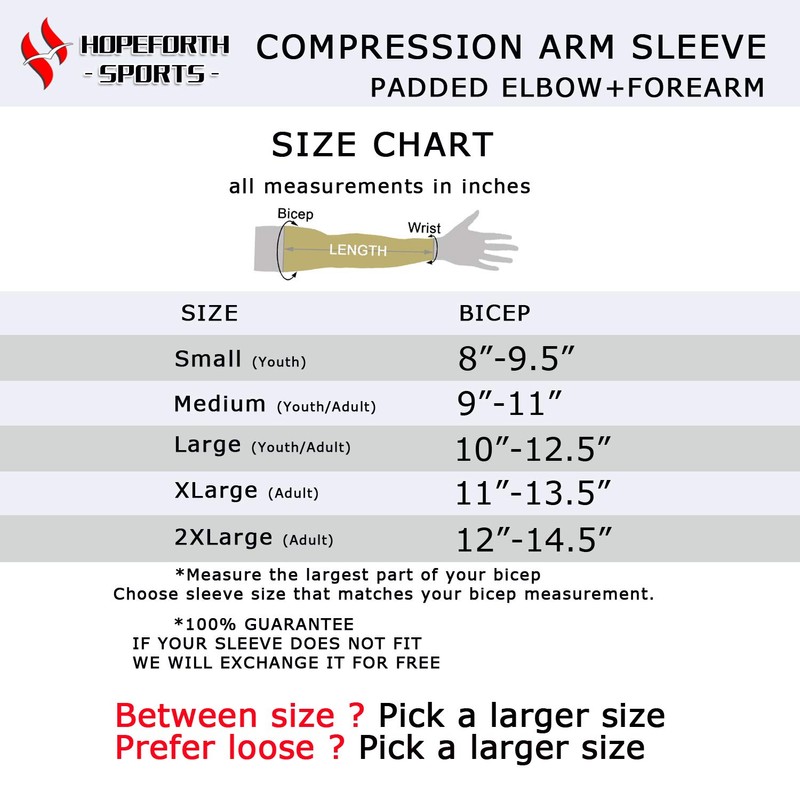 HOPEFORTH 2PCS Padded Elbow Forearm Sleeves Compression Arm Protective Support