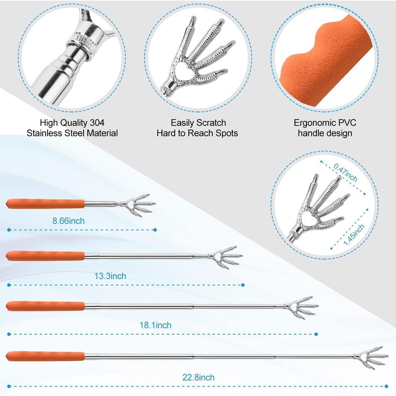 Yeipis 4 Pack Different Style Back Scratcher Metal Portable Telescoping