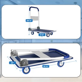 Upgraded Lifetime Home Extra Large Foldable Push Cart Dolly | 660 lbs. Capacity Moving Platform Hand Truck | Heavy Duty Space Saving Collapsible | Swivel Push Handle Flat Bed Wagon