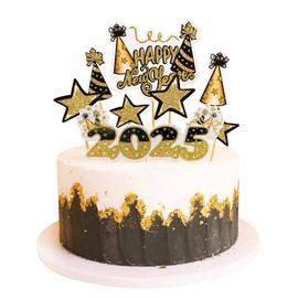 Blumomon 16Pcs Happy New Year Cupcake Toppers Midnight Star Cupcake Picks 2025 Celebration Party Decorations New Years Eve Holiday Decor Glitter Party Accessories