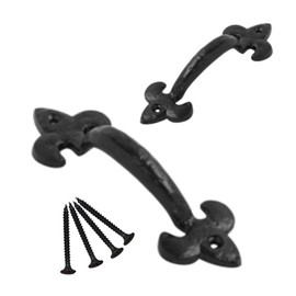 SISI UK Antique Door Pull Handle Black Fleur De LYS 100mm Handle Country Style Garden Gate Shed Door Pulls Kitchen Cupboard Bedroom Wardrobe Drawer Pull Handles Pack of 2.