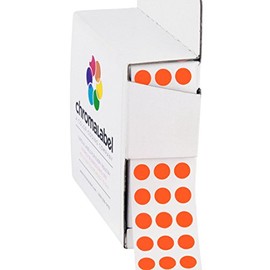 ChromaLabel 0.25 Inch Round Permanent Color-Code Dot Stickers, 1000 per Dispenser Box, Fluorescent Red-Orange