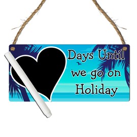 Days Until We Go on Holiday" Countdown Plaque | Beach-Themed Chalkboard Sign for Tracking Holidays & Vacations | Fun Gift for Travel Enthusiasts, Families & Kids (Blue, WITH PEN)