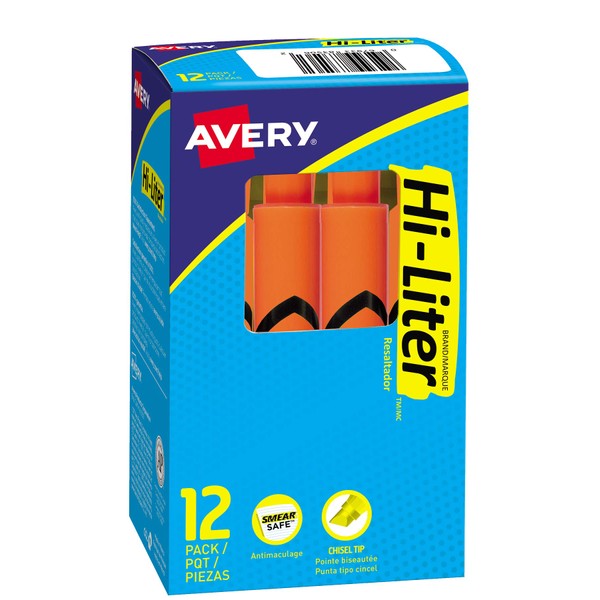 AVERY Hi-LITER, Desk Style Highlighter, Chisel Tip, Fluorescent Orange, Box