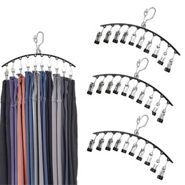 3Pack Metal Clips Pants Hanger, Windproof Lock, Anti-Slip Design, Space Saving Hanging w/Rubber Coated Closet Organizers and Storage