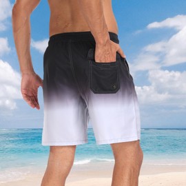 AutoWT Men's Swim Trunks, 7'' Quick Dry Beach Short with Soft Lining and Pocket, Sun Protection Swimming Shorts Summer Fashionable Printed Color Vocation Board Shorts Swimwear Bathing Suits for Men