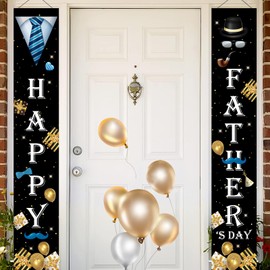 Happy Fathers Day Decorations, Father's Day Backdrop Door Banner Front Porch Signs for Photography, Large Size Fathers Day Party Decor Supplies Video Shoot Studio Prop(Black)