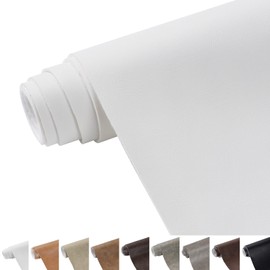 Faux Leather Fabric, 55" Wide 1.3mm Thicken Upholstery Fabric by The Yard Soft Marine Vinyl Fabric Vintage PU Leather Sheets for Crafts Sewings Chairs Seats Wallets Cushions, 1 Yard White