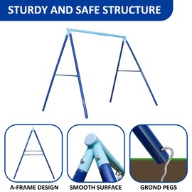 JYGOPLA 2 Seat Swing Set for Backyard - Metal A-Frame Holds 440 lbs, 1 Adjustable Saucer Swing and 1 u-Shape Swing - Suitable for Kids 3-8 Years