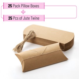 Mr. Pen Kraft Pillow Boxes, 6.3x3.4x1.3 in, 25 Pack with Jute Twines, Kraft Gift Boxes, Paper Boxes for Gifts