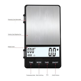 Youerte Espresso Scale with Timer 1000g x 0.1g Small & Thin Travel Coffee Scale, Mini Digital Scale Grams and Ounces with Large Backlit LCD Stainless Steel Pocket Food Scale Drip Tray Pulling Scale