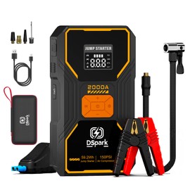 Dspark B31 2000A Jump Starter with 150PSI Air Compressor,Jump Starter Battery Pack for Up to 7.0L Gas and 6.5L Diesel Engines,12V Portable Jump with Quick Charge LED Flashlight Compact Storage Case