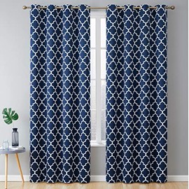 HLC.ME Lattice Print Decorative Blackout Thermal Insulated Privacy Room Darkening Grommet Window Drapes Curtain Panels for Bedroom - Navy Blue - Set of 2-52 x 72 Inch Length