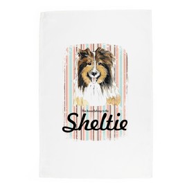 Purely Home Sheltie Tea Towel - This House Belongs to the Dog - Panama Cotton Kitchen Dish Towel/Drying Cloth - 67cm x 45cm - Gift for Dog Lovers