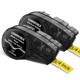 MarkDomain Compatible M21-750-595-YL 0.75" W 21' L All-Weather Vinyl Label for Indoor/Outdoor, Black on Yellow, Work with BMP21-PLUS, BMP21-LAB0, M210, M211, M210-LAB Label Printer, 2-Pack