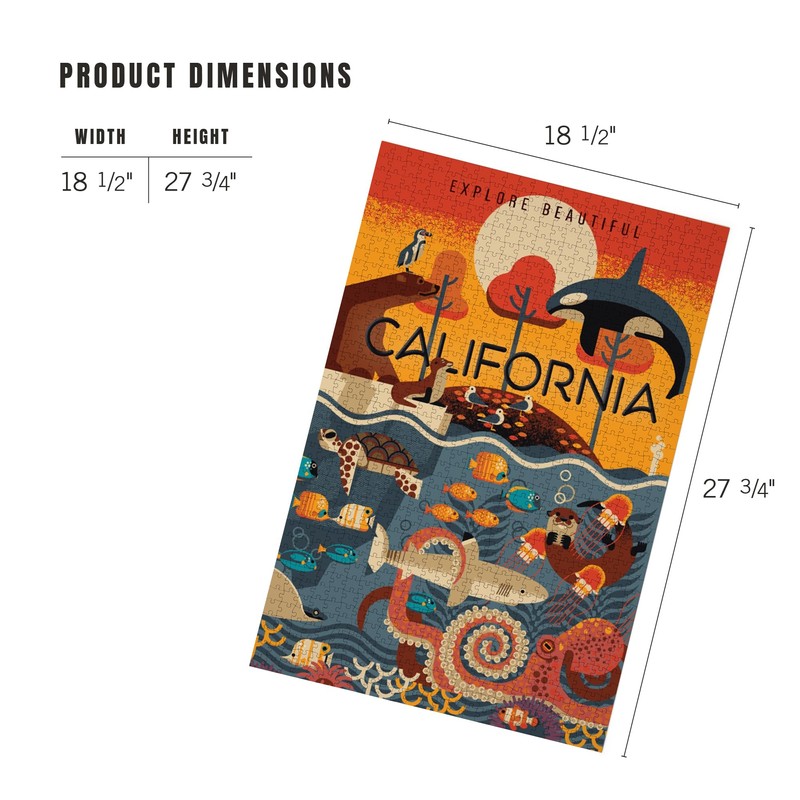 Lantern Press 1000 Piece Jigsaw Puzzle, California, Marine Animals, Geometric