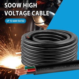 YDDECW 25ft 10/4 10 AWG Portable Power Cable (4 Conductor) - SOOW 600V 10 Gauge Electric Wire for Motor Leads, Portable Lights, Battery Chargers and Machinery - 4 Conductor - 25 Feet Electrical Cord