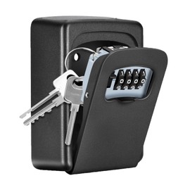 Fayleeko Key Lock Box Wall Mounted, 4 Digit Combination Lockbox for Outside, House Keys - 5 Keys Capacity, Key Safe Security Storage Lock Box for Indoor, Outdoor, Garage, Garden, Store (Black, 1Pack)