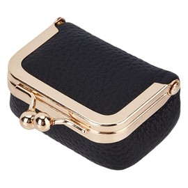 MAYJOYDIY Black Leather Mini Jewelry Box, Portable Travel Jewelry Organizer Case for Women, Vintage-Inspired Leather Purse Jewelry Case with Kiss Lock for Stud Earrings, Rings, Necklaces, Bracelets