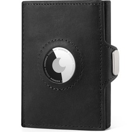 DODENSHA Airtag Mini Geldbörse mit Münzfach und RFID-Schutz I Portmonee mit Knöpfen für Herren I Slim Wallet I Karten Portemonnaie Klein | Kreditkartenetui für Herren | Crazy-Horse Schwarz