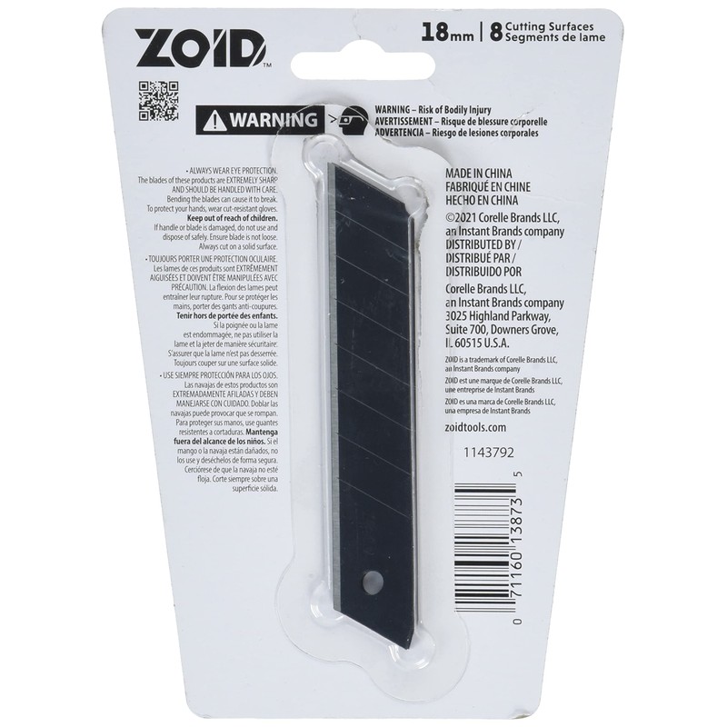Zoid 18mm Snap Knife Black Blade Refill 5 Pack, Sharp
