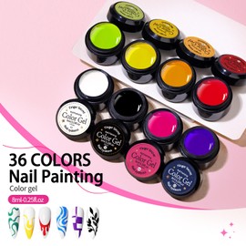 Solid Gel Nail Polish Art Gel Paint for Nails Art 36colors Versatile Long-Lasting with Painting Drawing Nail Brush Pen Soak Off UV Led For Nail Design 1.5oz DIy &Salon&Home (6 Colors, 1)