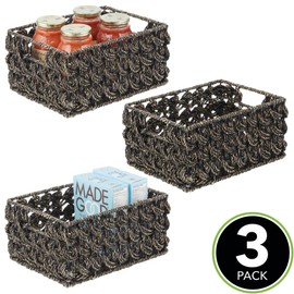 mDesign Set of 3 Wicker Storage Boxes — Small Wicker Baskets for Kitchen Storage and Organisation — Versatile and Compact Storage Baskets — Black Wash
