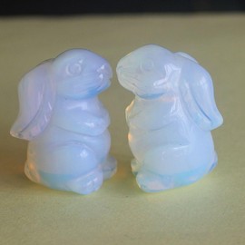2pcs (Pair Mini Hand Carved Mixed Gemstone Crystal Rabbit Bunny Animal Figurine Animal Carving (White opalite)