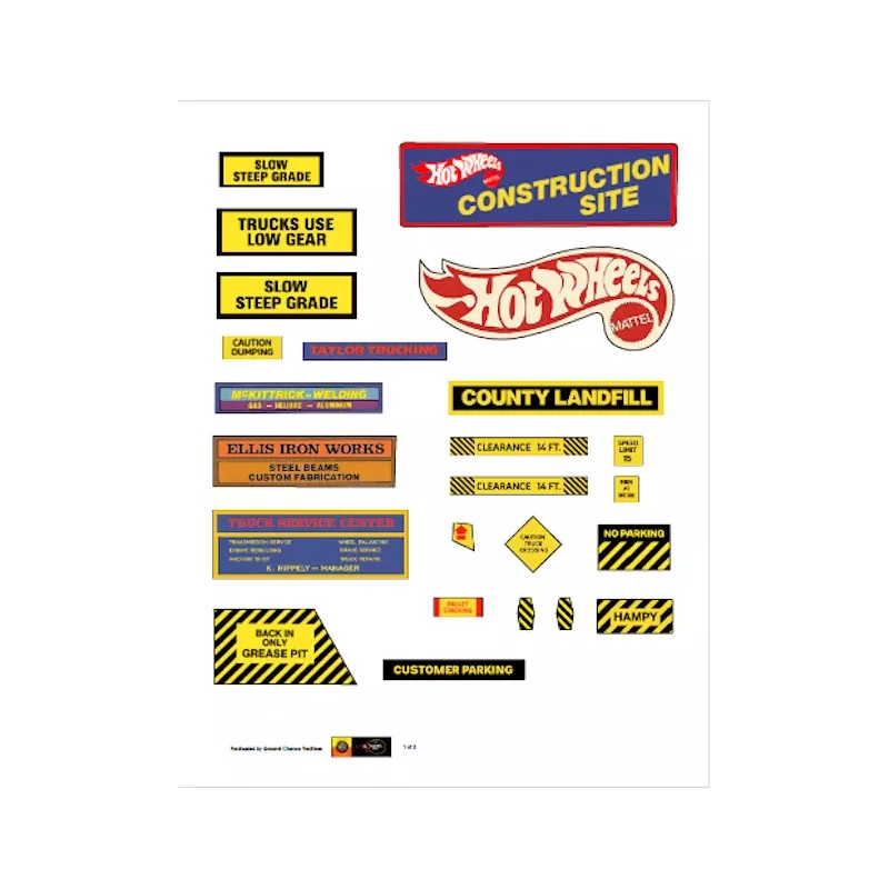 Hot Wheels "Sto & Go Construction Site" Replica Sticker Sheets