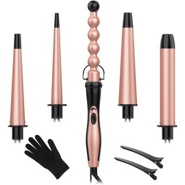 BESTOPE PRO  5 in 1 Curling Iron Set - BESTOPE PRO Curling Wand Iron with Interchangeable Barrels,  Hair Curler Wand for Hairstyle, Instant Heat Up for All Hair Types, Heat Protective Glove & 2 Clips Best Mother's Day Gift Comfort Adjustable Rose Gold