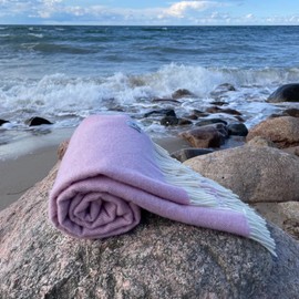 JOWOLLINA Wool Blanket Plaid with Fringes 100% Virgin Wool (145 x 180 cm, Plain Pink)