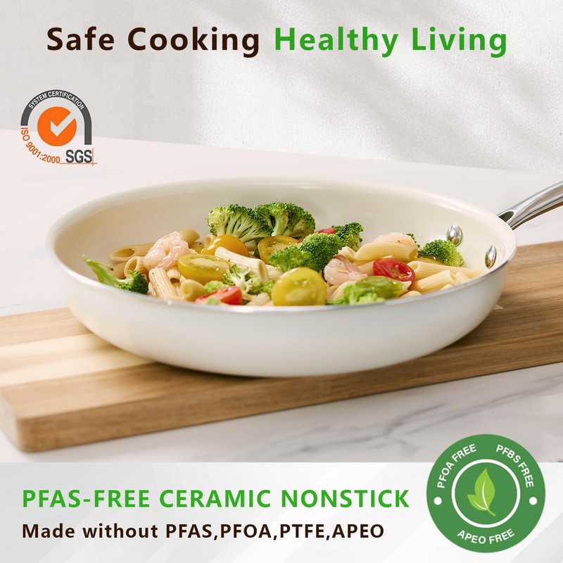 SAKAMOSH 11" Ceramic Frying Pan Nonstick, Skillet, Cooking Pan Non