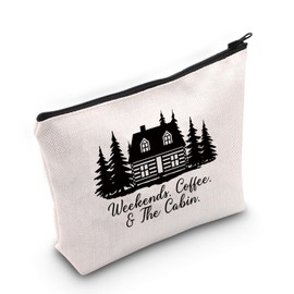 ZJXHPO Camping Lover Gift Cabin Cosmetic Bag Weekends Coffee and The Cabin Makeup Bag with Zipper Cabin Life Gift (C-Coffee Cabin)