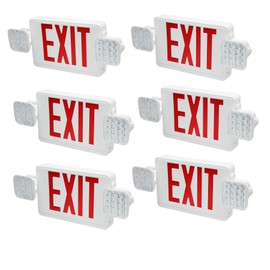 Red Exit Signs with Emergency Lights,Two Adjustable LED Lights with Backup Battery, 94V-0 Fire Resistant,120-277V, Wall Or Ceiling Mount, UL Listed,Exit Sign Combo for Business 6 Pack